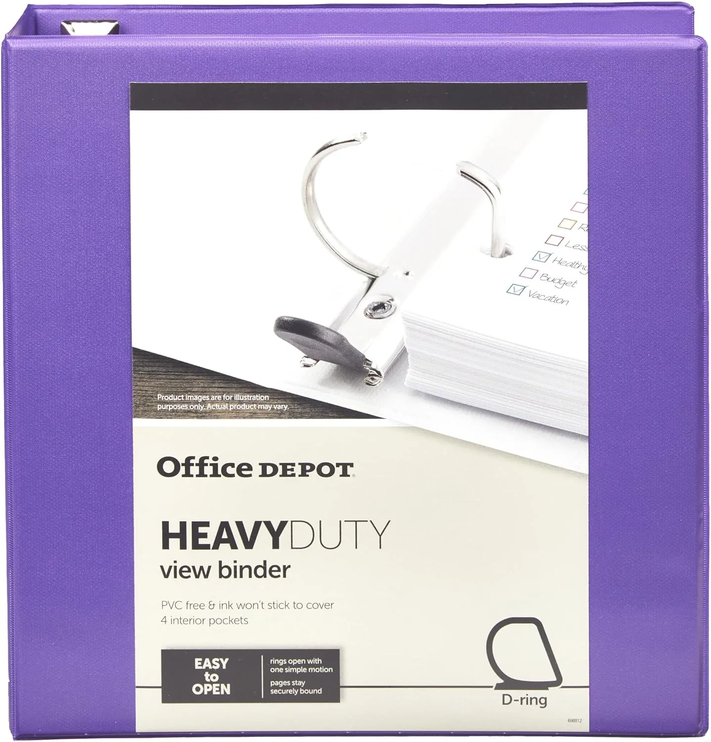 Office Depot Brand Heavy-Duty D-Ring View Binder, 2" Rings, 54% Recycled, Purple