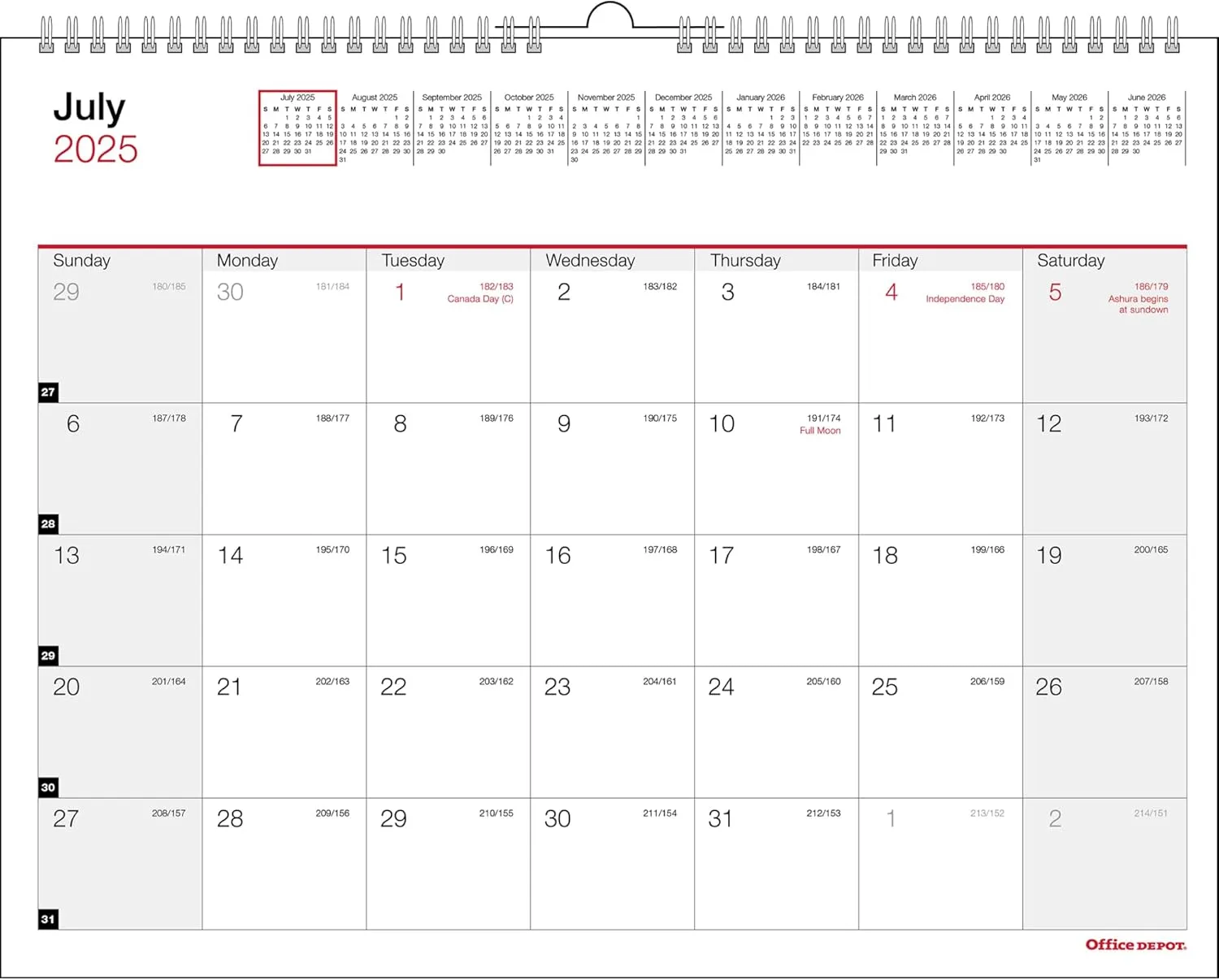 2025-2026 Office Depot® Brand Monthly Academic Wall Calendar, 11" x 8-1/2", 30% Recycled, July 2025 To June 2026