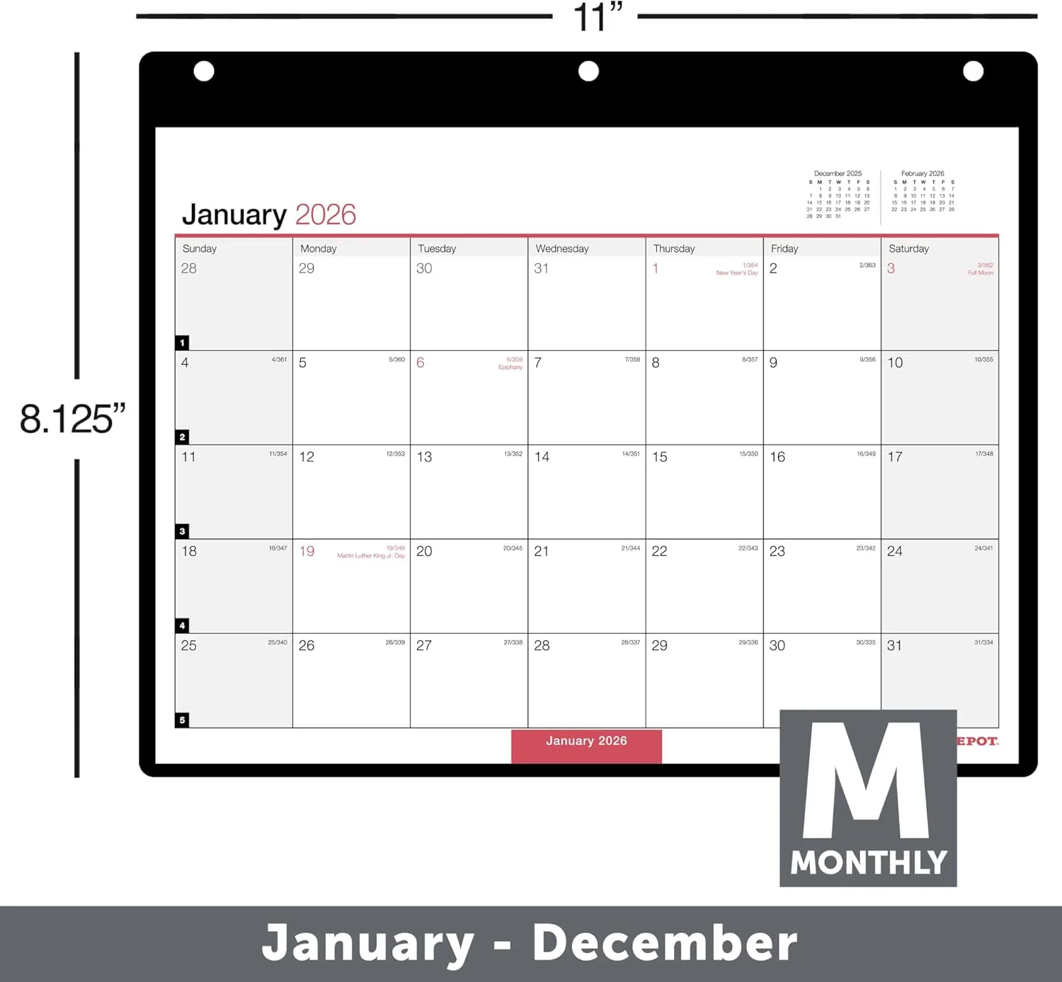 Office Depot Brand Monthly Desk Wall Calendar, 11" x 8", White, January 2026 to December 2026, OD20120026