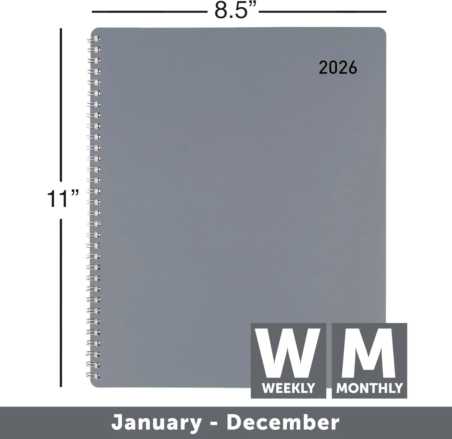 Office Depot Brand Weekly Monthly Appointment Book, 8 1/2" x 11", Silver, January 2026 to December 2026, OD71053026