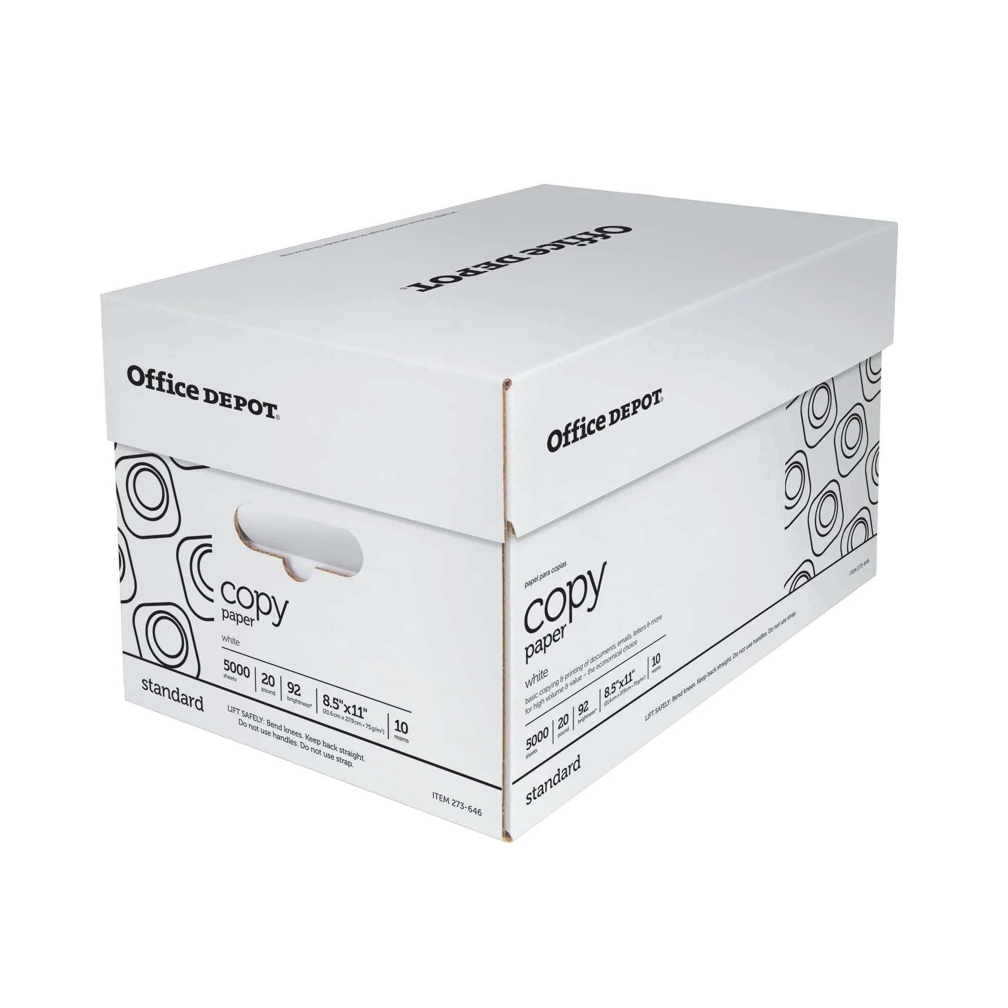Office Depot Copy Paper, 10 Reams, White, Letter (8.5in x 11in), 5000 Sheets Per Case, 20 Lb, 92 Brightness