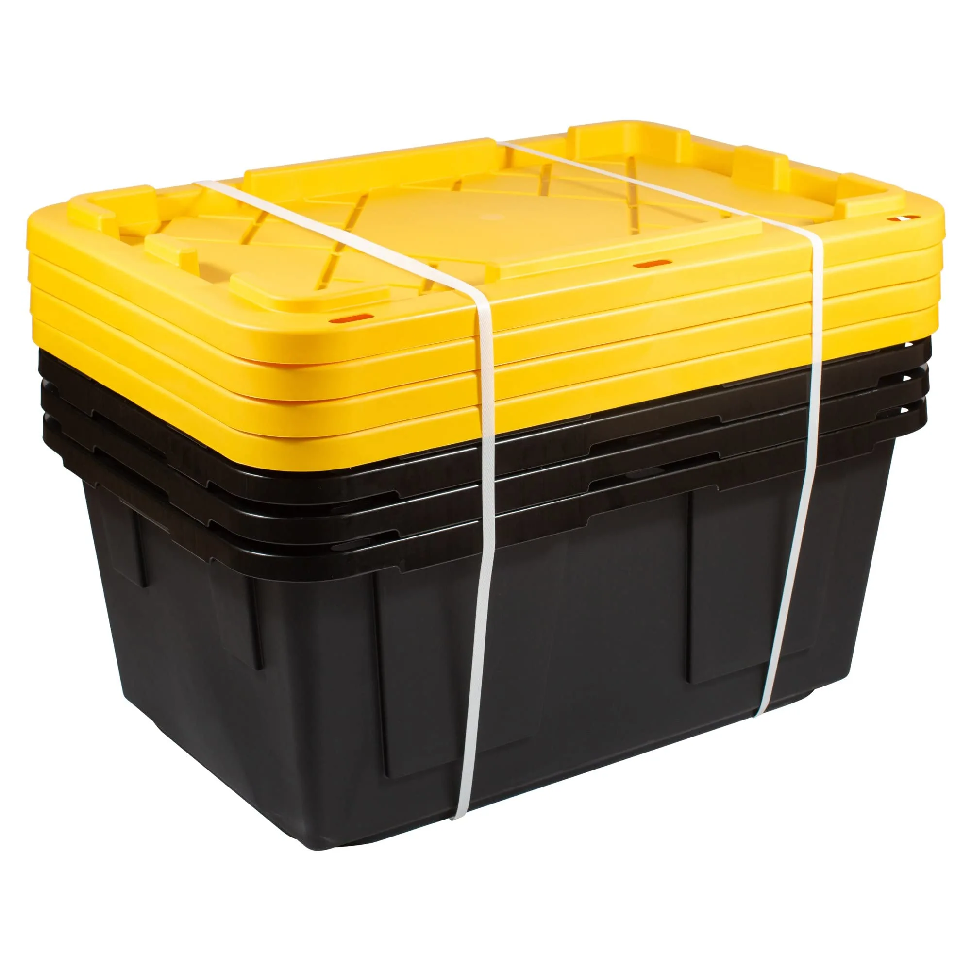 Office Depot Brand by Greenmade Professional Storage Totes, 23-Gallon, Black/Yellow, Pack Of 4