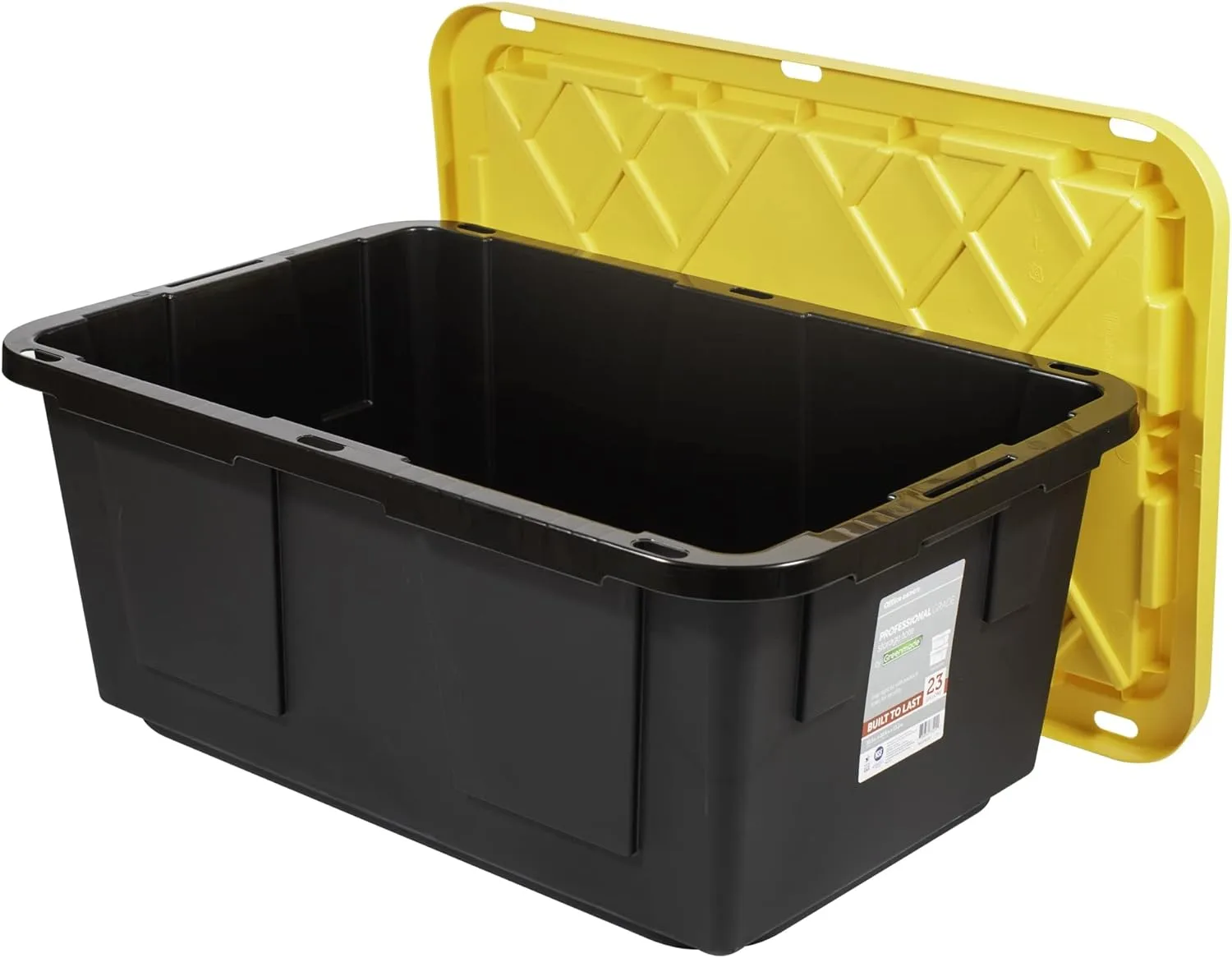 Office Depot Brand by Greenmade Professional Storage Totes, 23-Gallon, Black/Yellow, Pack Of 4