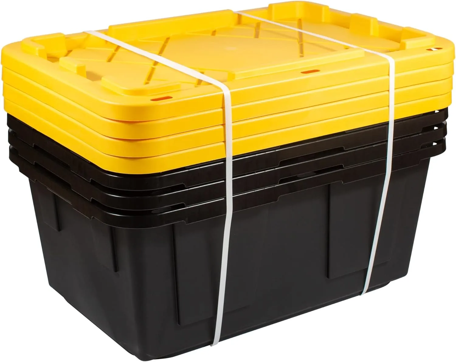 Office Depot Brand by Greenmade Professional Storage Totes, 23-Gallon, Black/Yellow, Pack Of 4