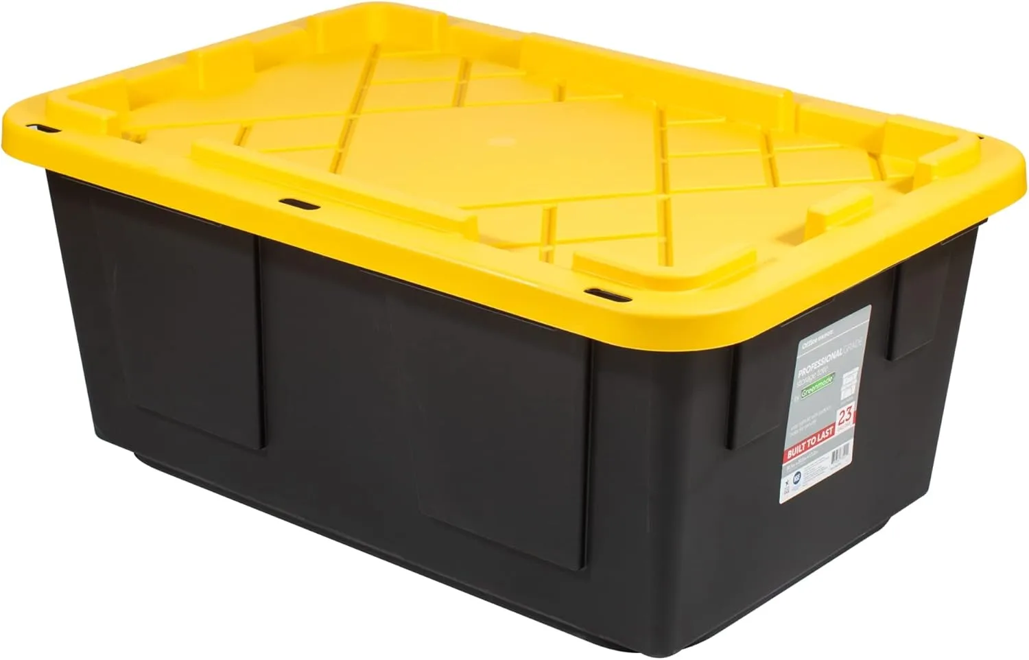 Office Depot Brand by Greenmade Professional Storage Totes, 23-Gallon, Black/Yellow, Pack Of 4