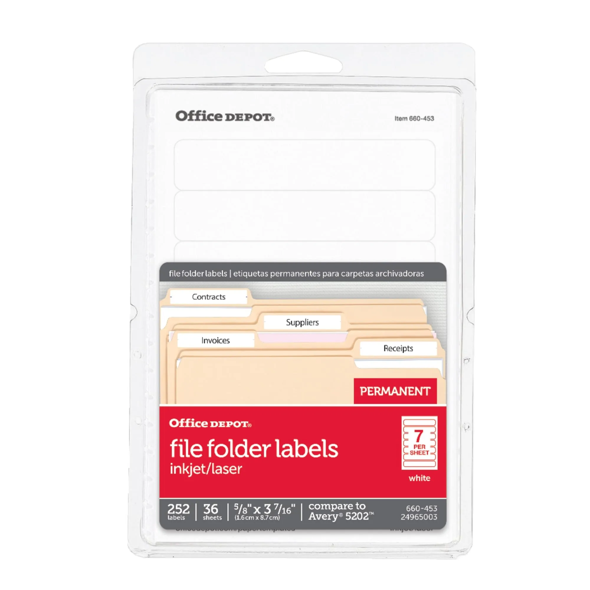 Office Depot Print-Or-Write Color Permanent Inkjet/Laser File Folder Labels, 5/8in. x 3 1/2in., White, 252 pk, OD98816
