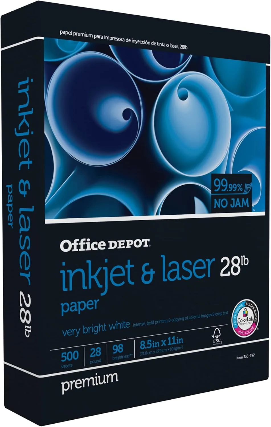 Office Depot® Inkjet And Laser Paper, 1 Ream, White, Letter Size (8 1/2" x 11"), Ream Of 500 Sheets, 28 Lb, 98 Brightness
