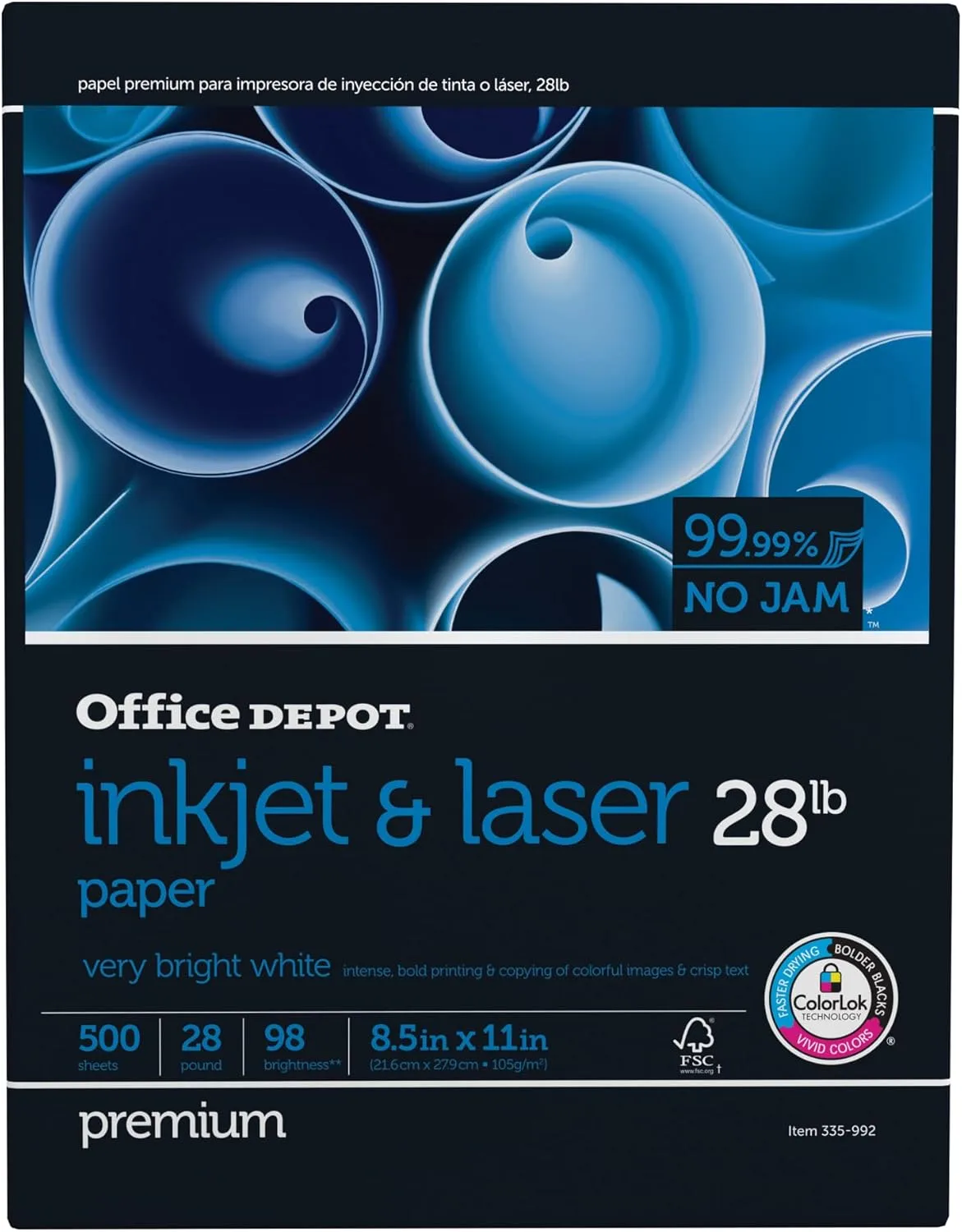 Office Depot® Inkjet And Laser Paper, 1 Ream, White, Letter Size (8 1/2" x 11"), Ream Of 500 Sheets, 28 Lb, 98 Brightness