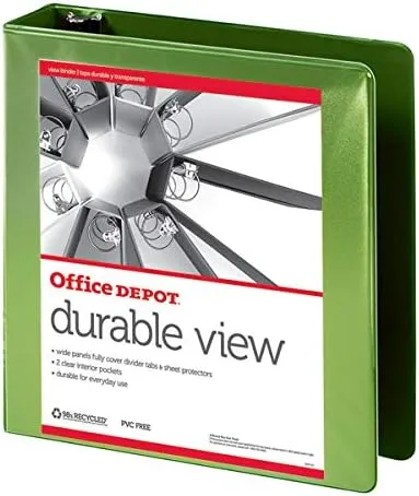 Office Depot Nonstick Round-Ring View Binder, 2in. Rings, 100% Recycled, Green, OD06617