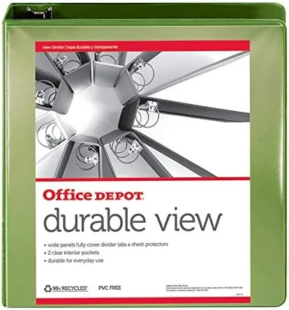 Office Depot Nonstick Round-Ring View Binder, 2in. Rings, 100% Recycled, Green, OD06617