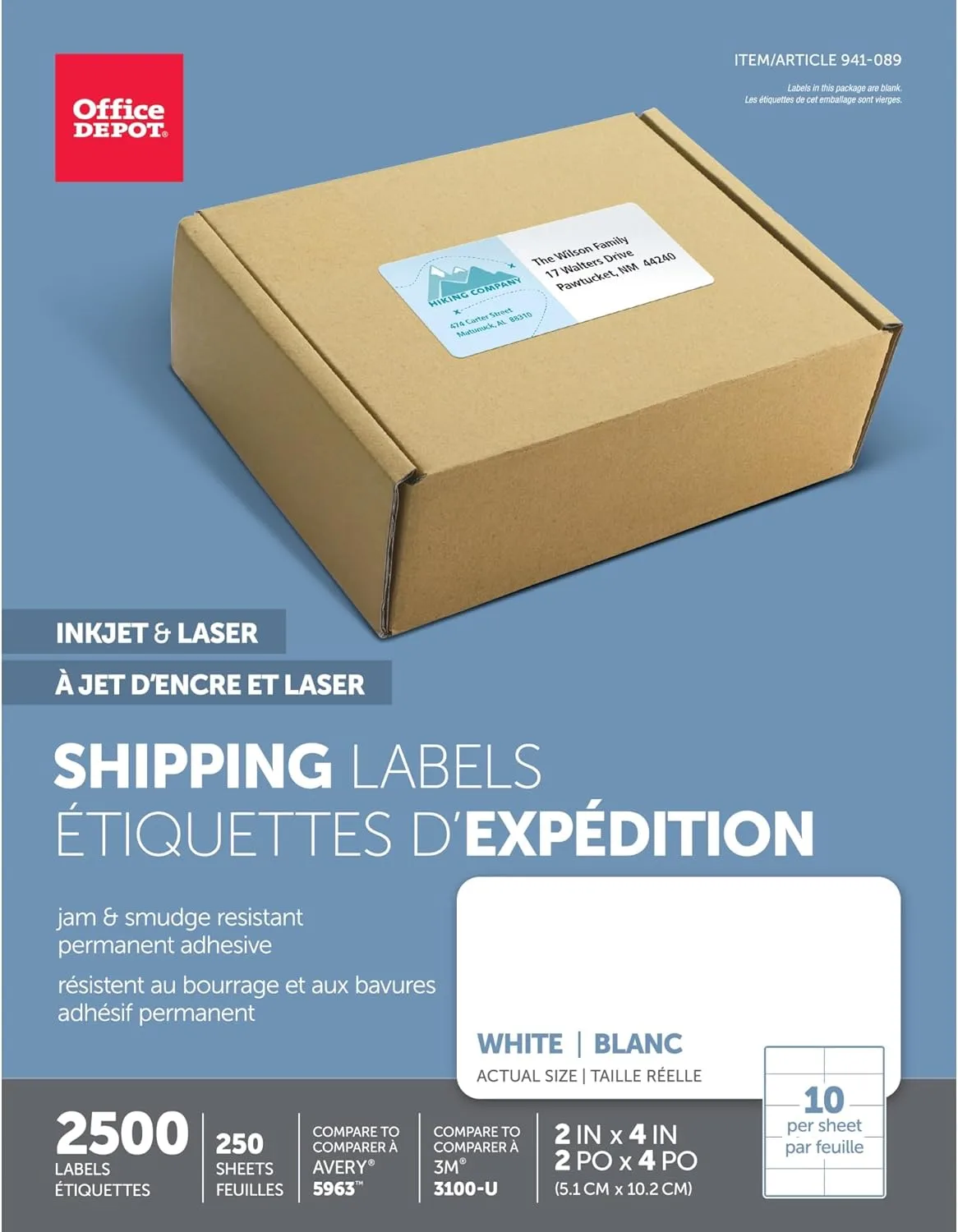Office Depot White Laser Shipping Labels, 2in. x 4in., Pack of 2500, 505-O004-0020