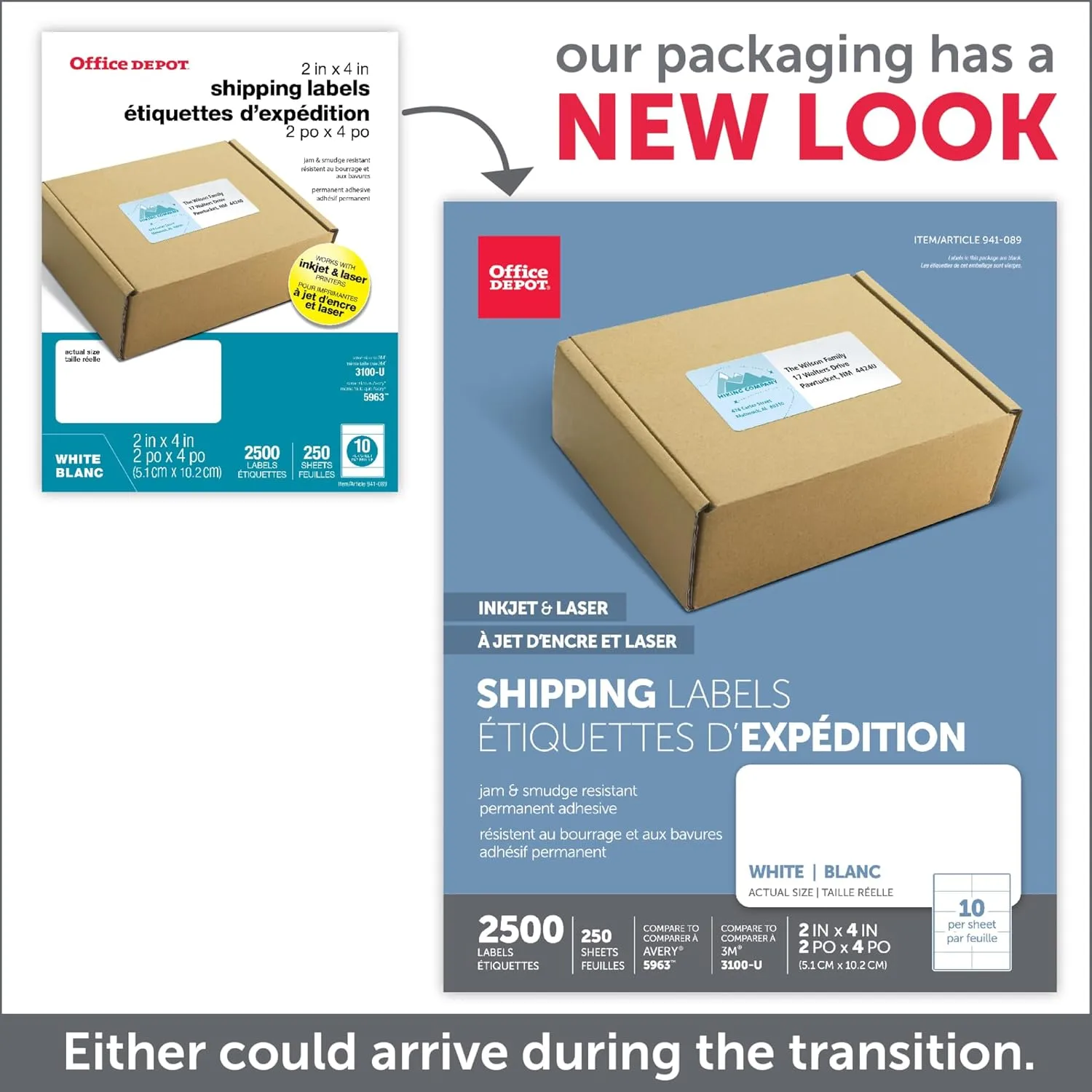 Office Depot White Laser Shipping Labels, 2in. x 4in., Pack of 2500, 505-O004-0020