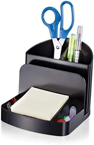 Office Depot Brand 3-Compartment Deluxe Desk Organizer, 30% Recycled, Black