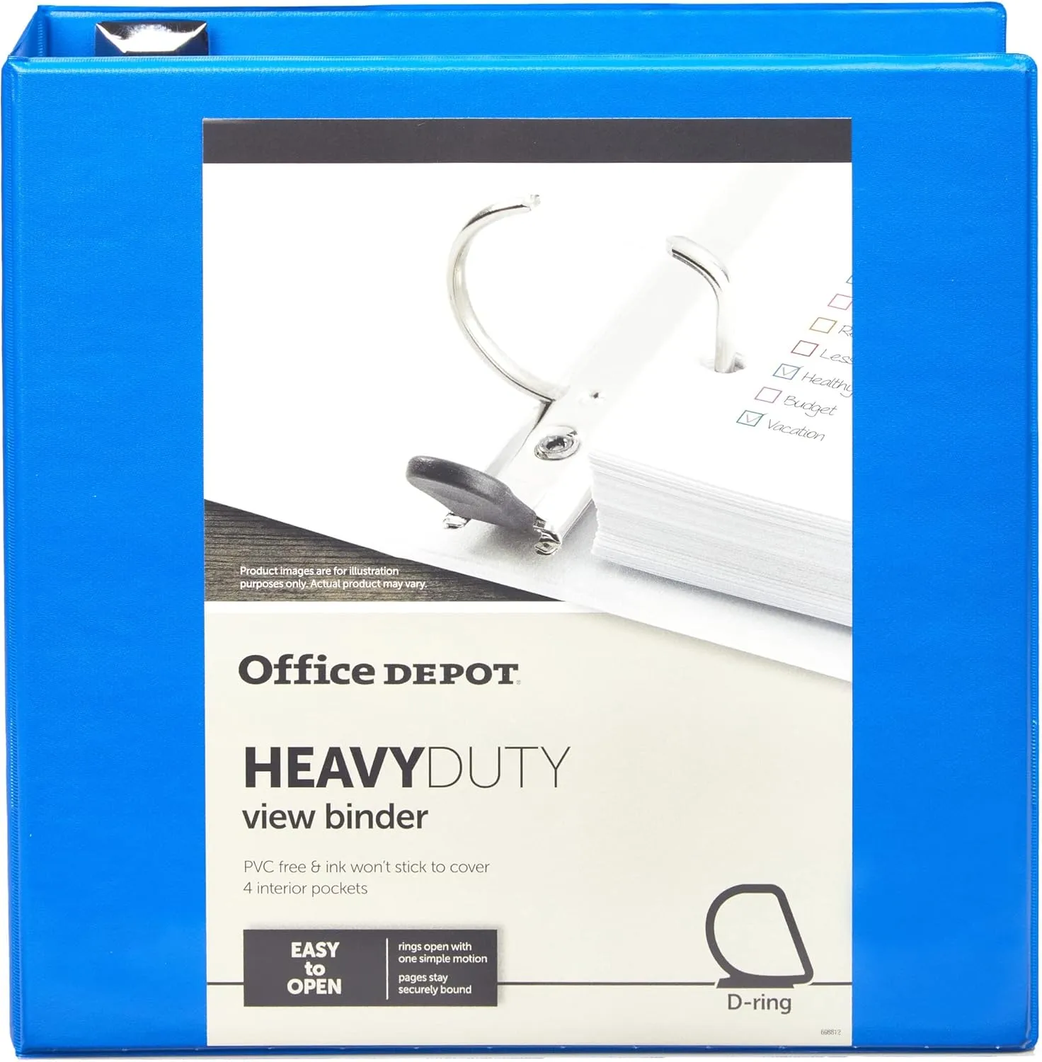 Office Depot® Brand Heavy-Duty Easy Open® D-Ring View Binder, 3" Rings, 54% Recycled, Blue