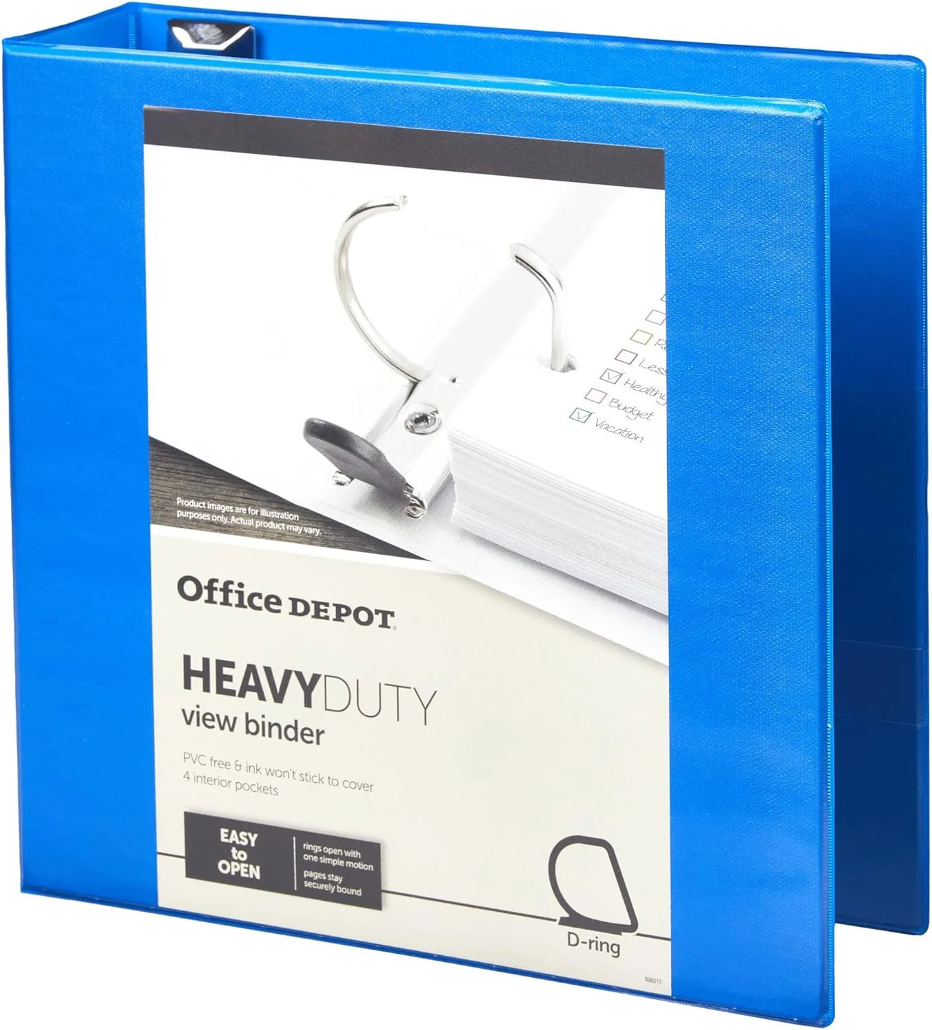 Office Depot® Brand Heavy-Duty Easy Open® D-Ring View Binder, 3" Rings, 54% Recycled, Blue