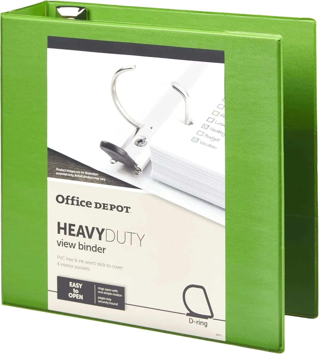 Office Depot® Brand Heavy-Duty Easy Open® D-Ring View Binder, 3" Rings, 59% Recycled, Army Green