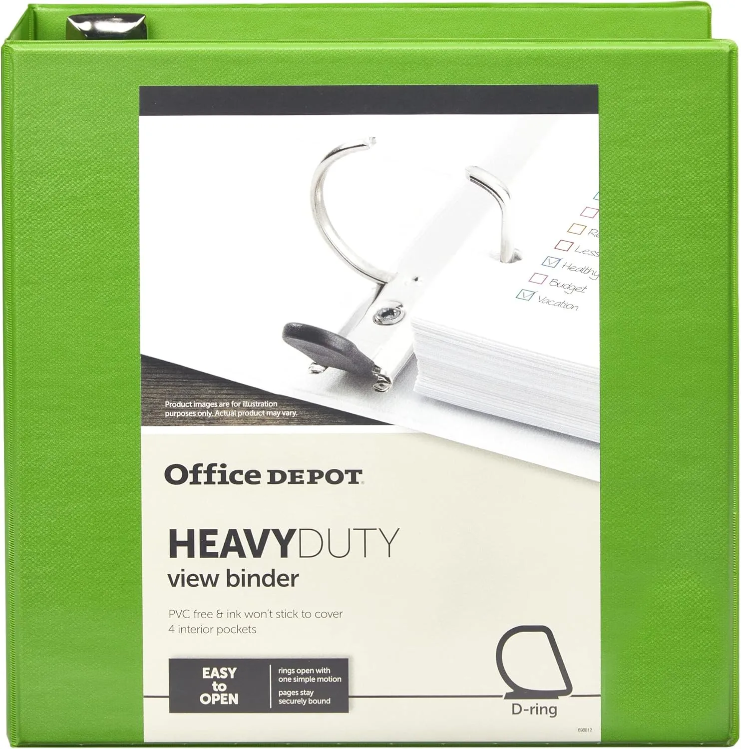 Office Depot® Brand Heavy-Duty Easy Open® D-Ring View Binder, 3" Rings, 59% Recycled, Army Green