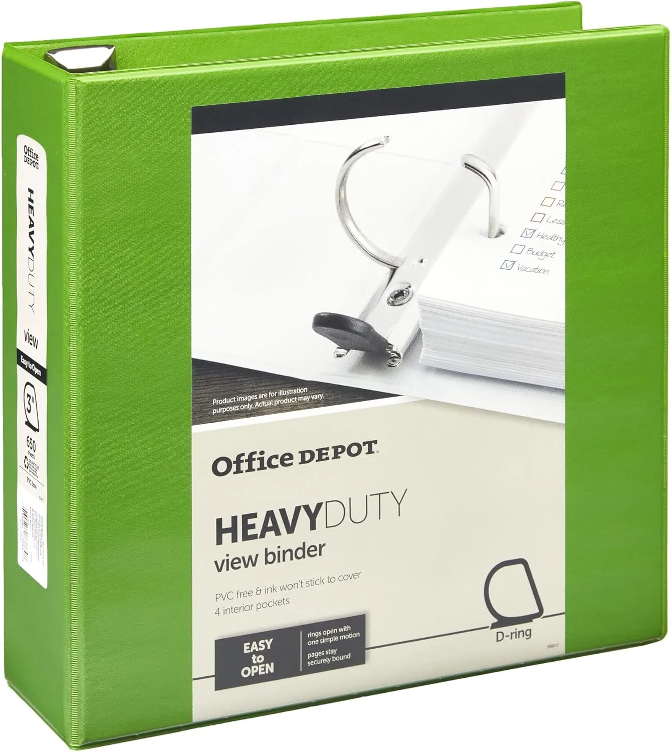 Office Depot® Brand Heavy-Duty Easy Open® D-Ring View Binder, 3" Rings, 59% Recycled, Army Green