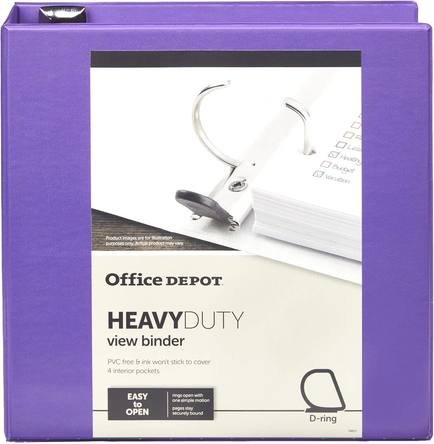 Office Depot® Brand Heavy-Duty D-Ring View Binder, 3" Rings, 54% Recycled, Purple