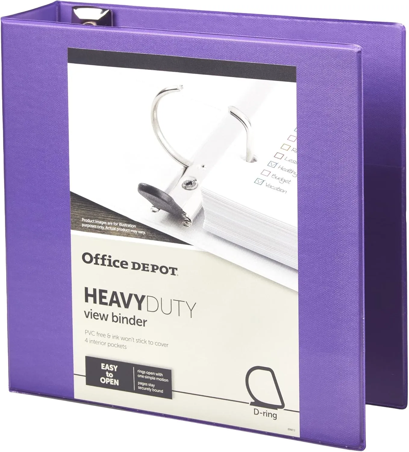 Office Depot® Brand Heavy-Duty D-Ring View Binder, 3" Rings, 54% Recycled, Purple