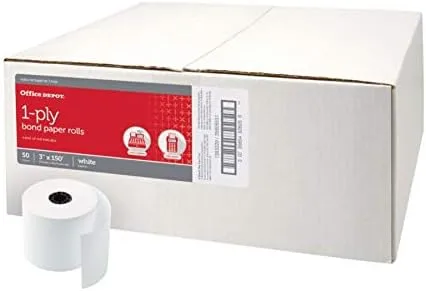 Office Depot Single-Ply Paper Rolls, 3in x 150ft, White, Carton of 50