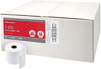 Office Depot Single-Ply Paper Rolls, 3in x 150ft, White, Carton of 50