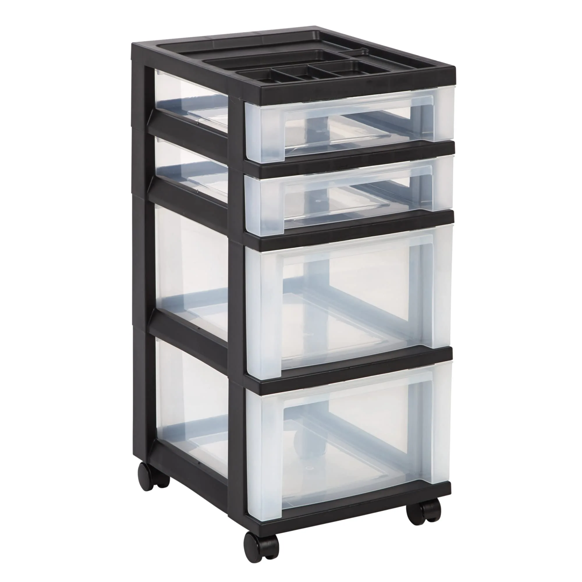 Office Depot 4-Drawer Plastic Storage Cart, 26 7/16in H x 12 1/16in W x 14 1/4in D, Black