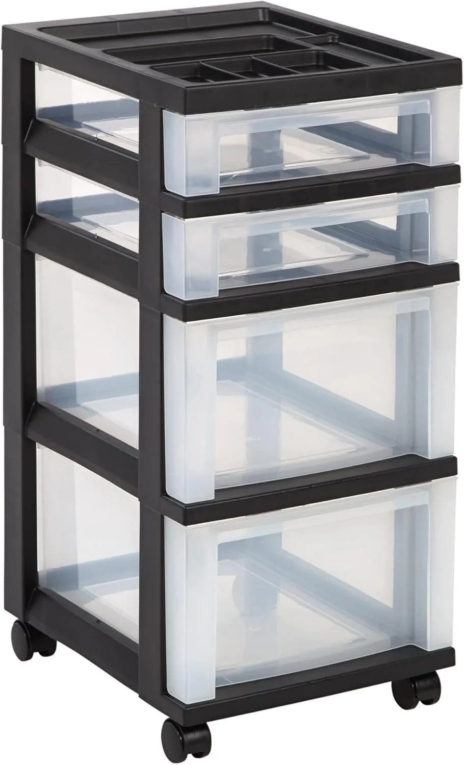 Office Depot 4-Drawer Plastic Storage Cart, 26 7/16in H x 12 1/16in W x 14 1/4in D, Black