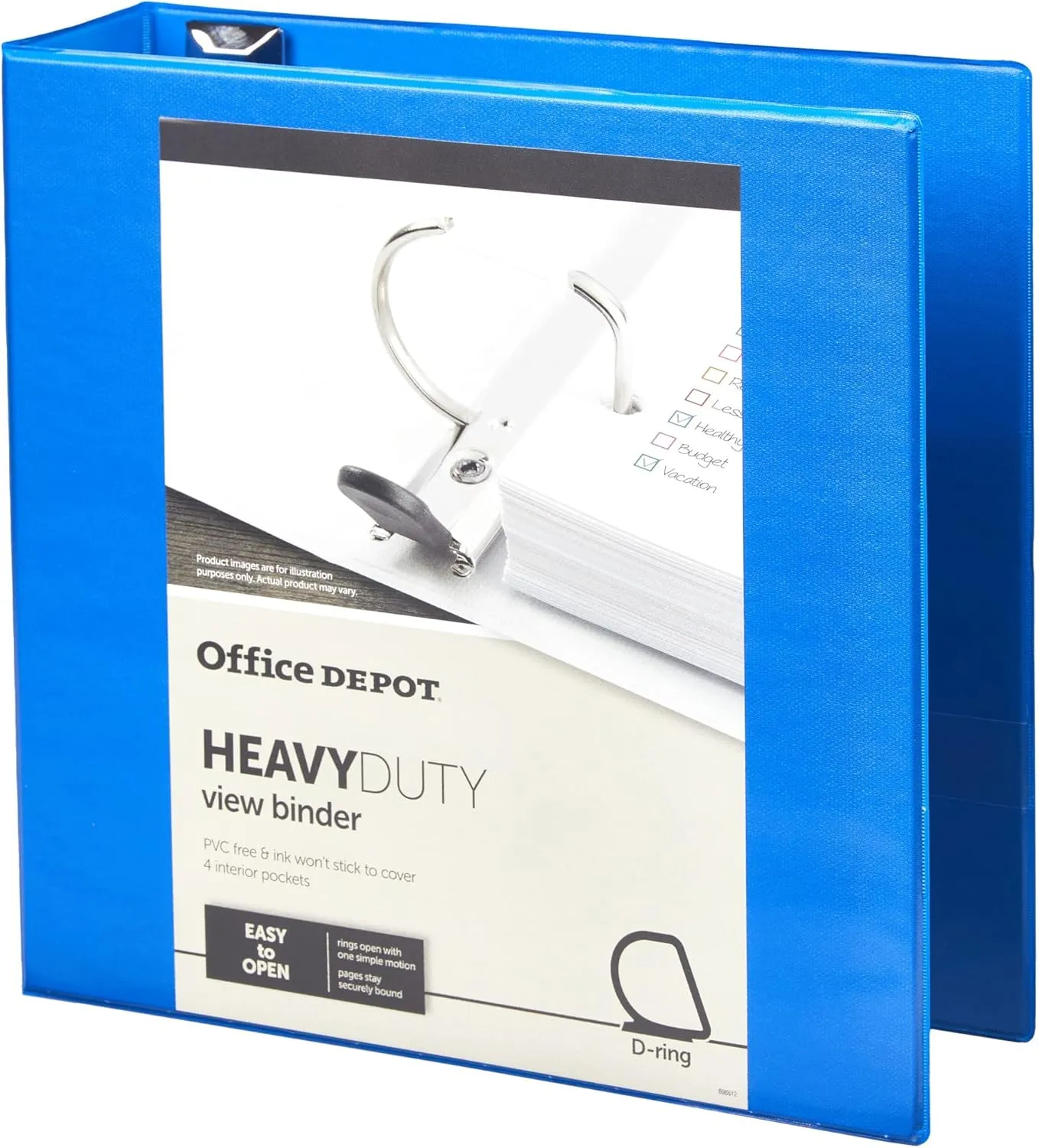 Office Depot Brand Heavy-Duty Easy Open D-Ring View Binder, 4in Rings, 54% Recycled, Blue