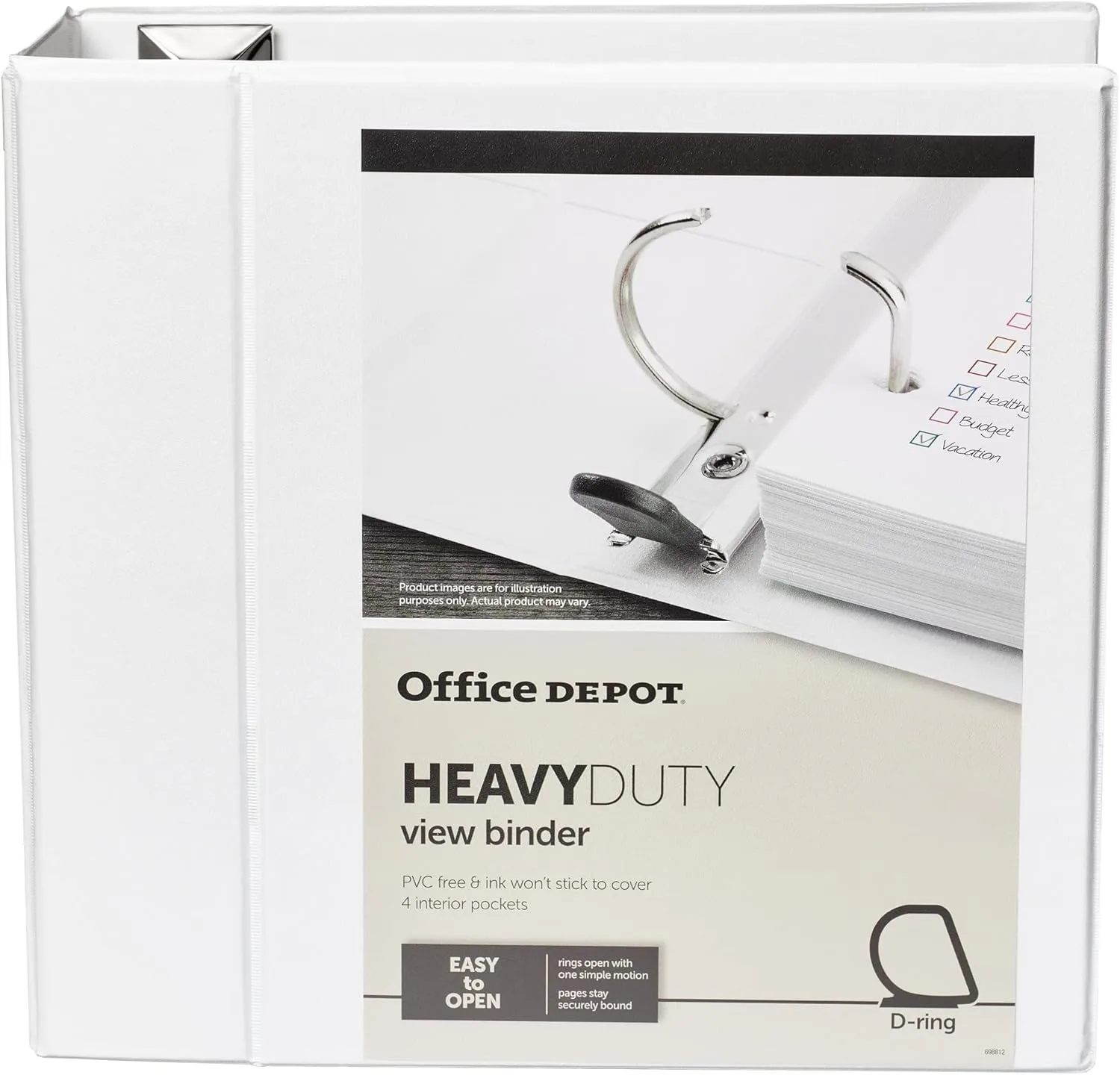 Office Depot Brand Heavy-Duty D-Ring View Binder, 5" Rings, 54% Recycled, White