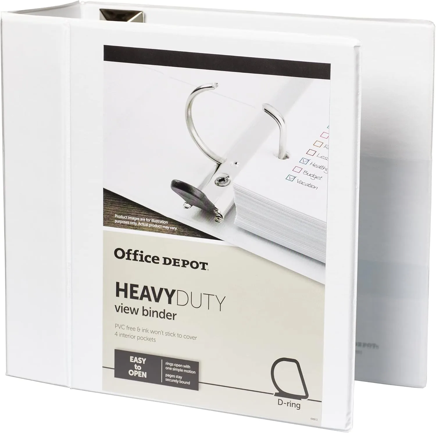 Office Depot Brand Heavy-Duty D-Ring View Binder, 5" Rings, 54% Recycled, White