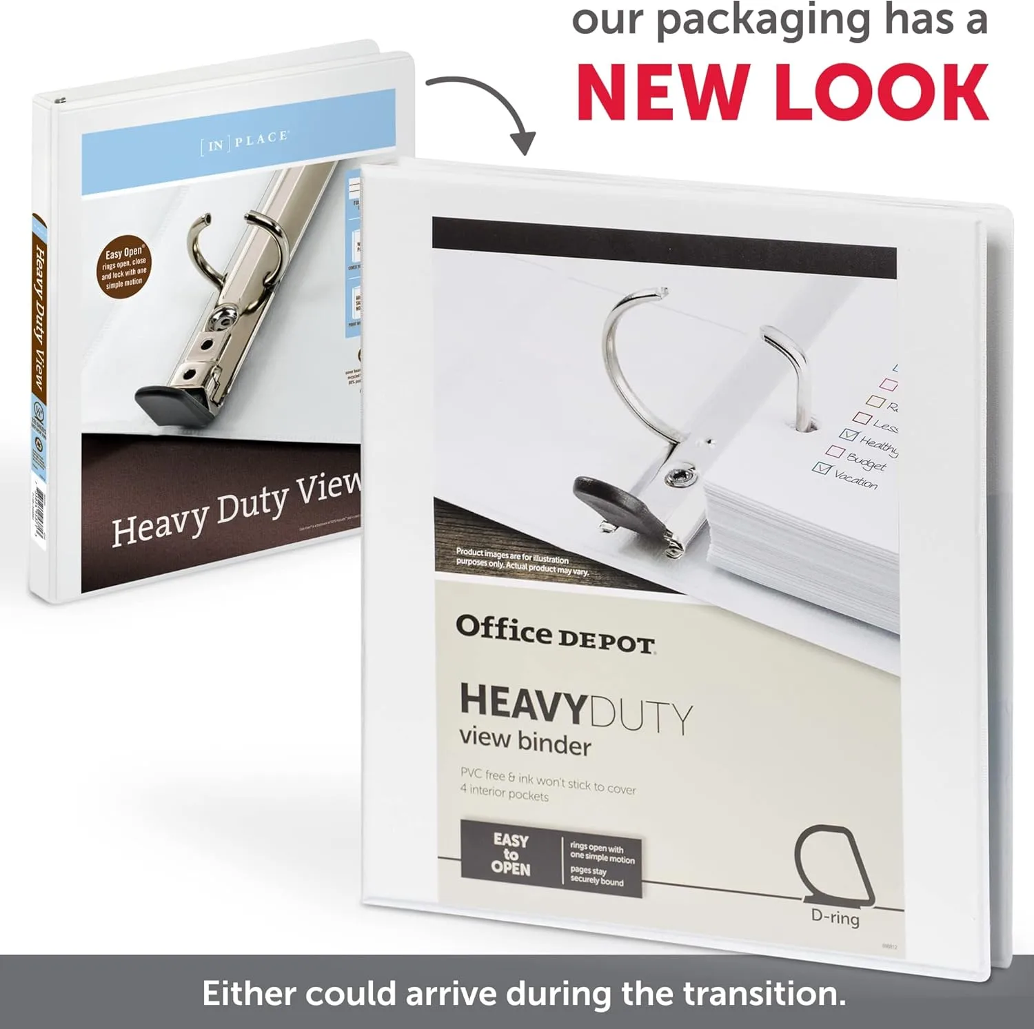 Office Depot Brand Heavy-Duty D-Ring View Binder, 5" Rings, 54% Recycled, White