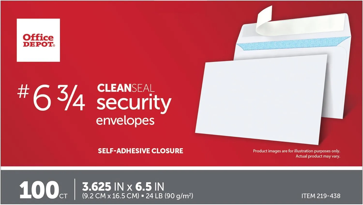 Office Depot Clean Seal(TM) Security Envelopes, #6 3/4 (3 5/8in. x 6 1/2in.), White, Box Of 100, 78185