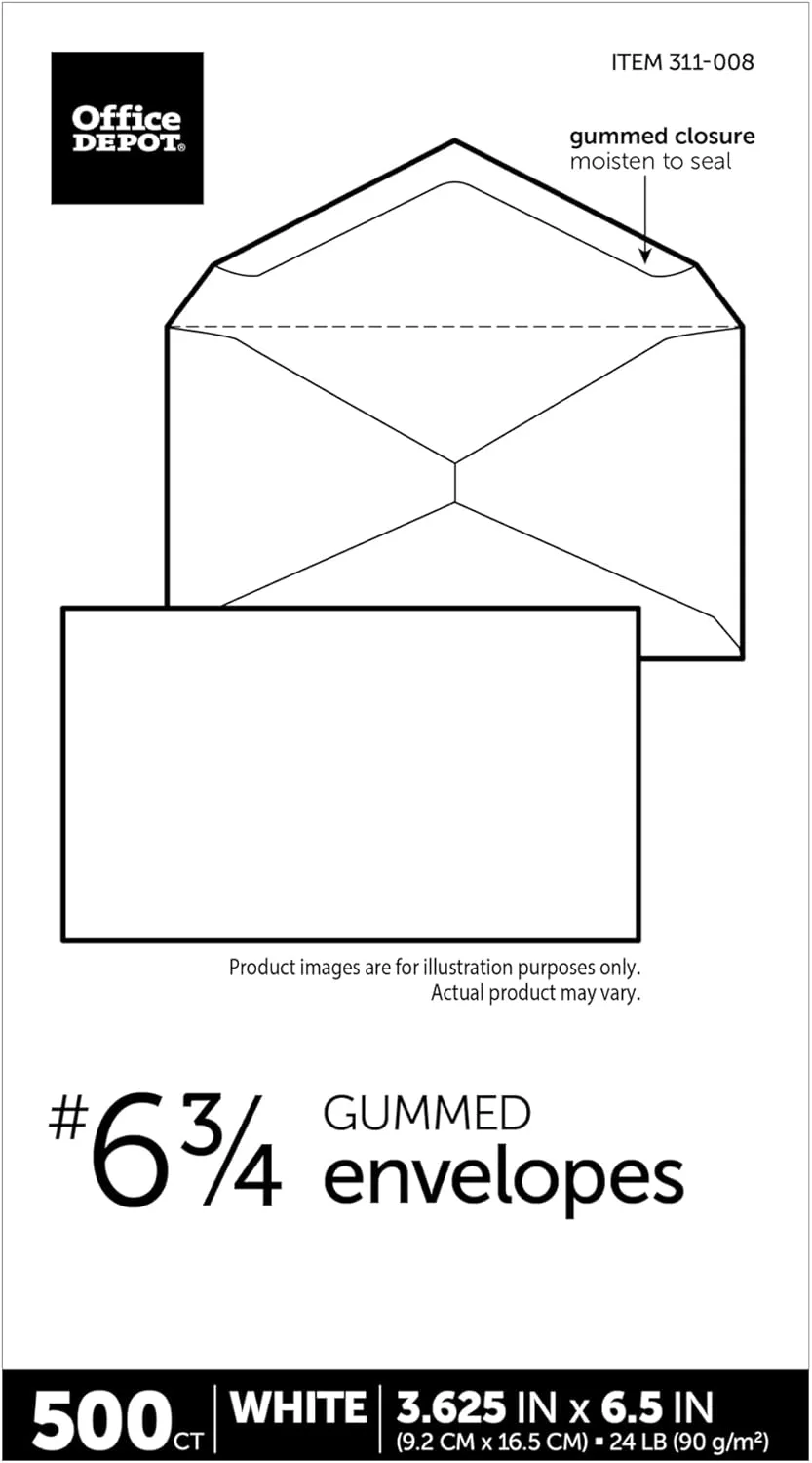 Office Depot All-Purpose Envelopes, #6 3/4 (3 5/8 x 6 1/2), White, Box of 500, 78105