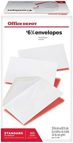 Office Depot All-Purpose Envelopes, #6 3/4 (3 5/8 x 6 1/2), White, Box of 500, 78105