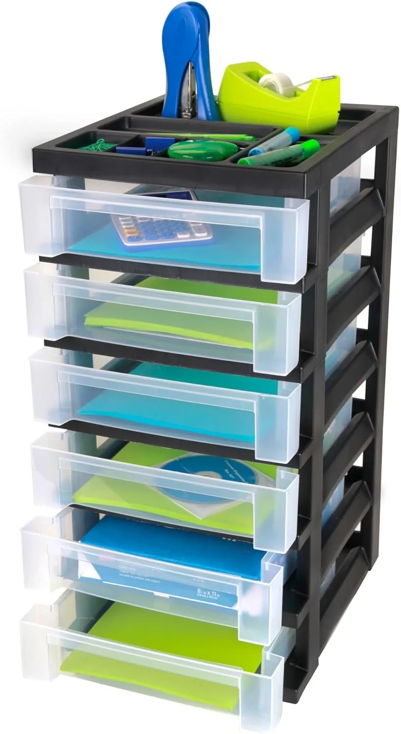 Office Depot Medium Plastic Storage Cart, 6 Drawers, 26 7/16in.H x 12 1/16in.W x 14 1/4in.D, Black, 116815