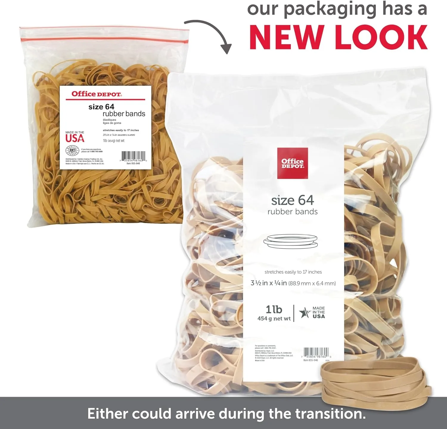 Office Depot - Rubber Bands - Rubber Bands, #64, 1 lb Bag - Rubber Bands in 1 lb Bags - Size 3-1/2" x 1/4" x 3-1/2" x 1/4"