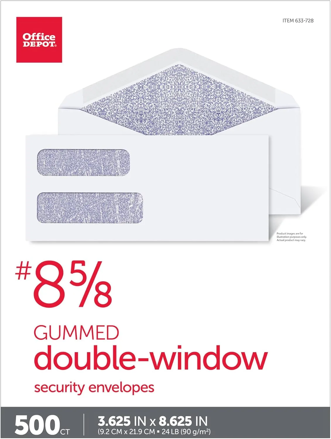 Office Depot Double-Window Envelopes, #8 5/8 (3-5/8 x 8-5/8 in), White, Box of 500