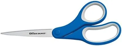 Office Depot Brand Soft Handle Stainless-Steel Scissors, 8in, Bent, Blue/Gray