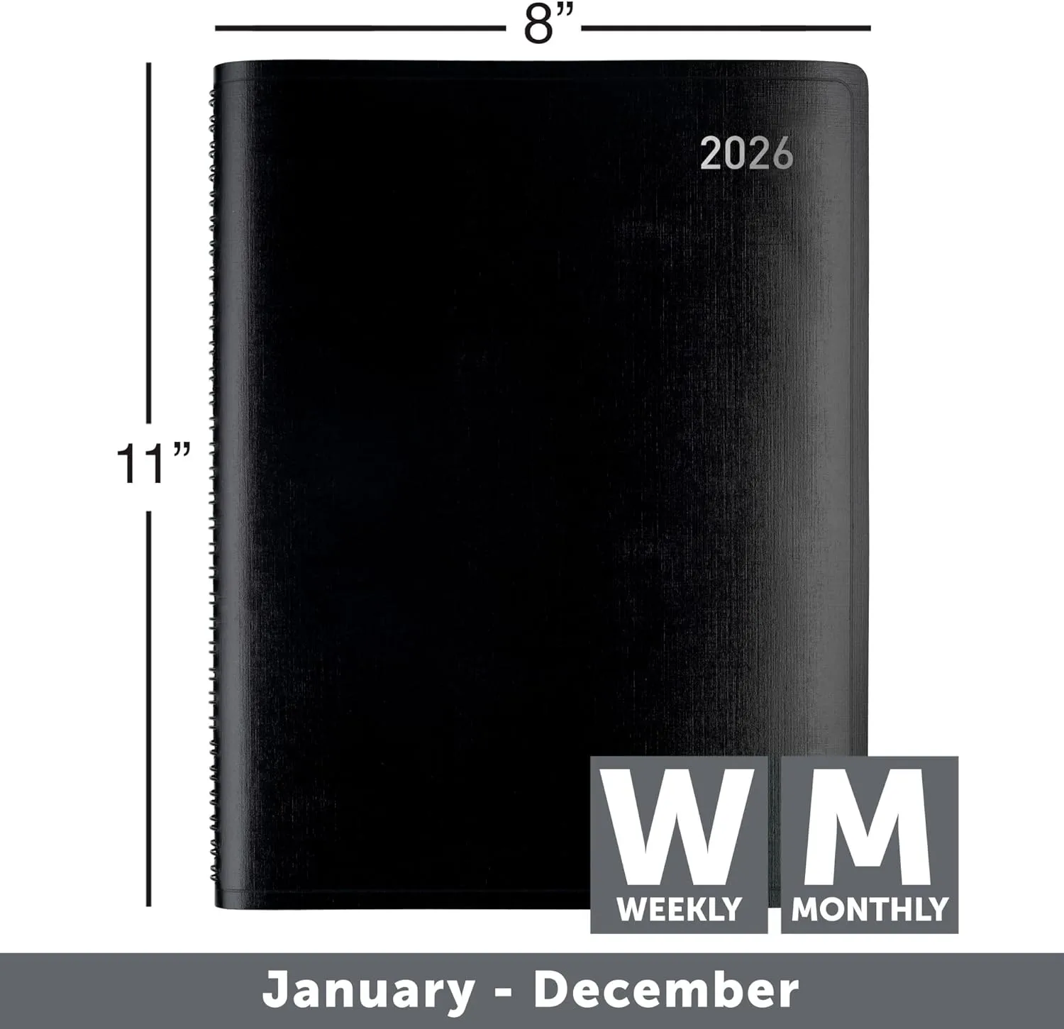 Office Depot Brand Weekly Monthly Planner, 8" x 11", Black, January 2026 to December 2026, OD71080026