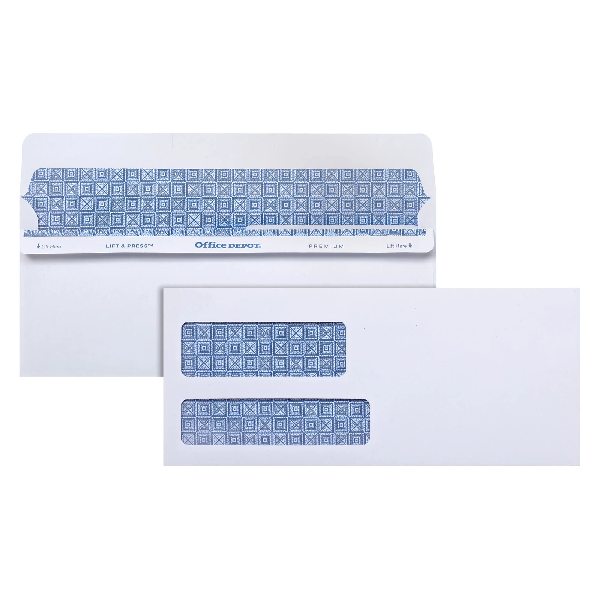 Office Depot 100% Recycled Lift Press Double-Window Envelopes, #9, White, Pack of 500