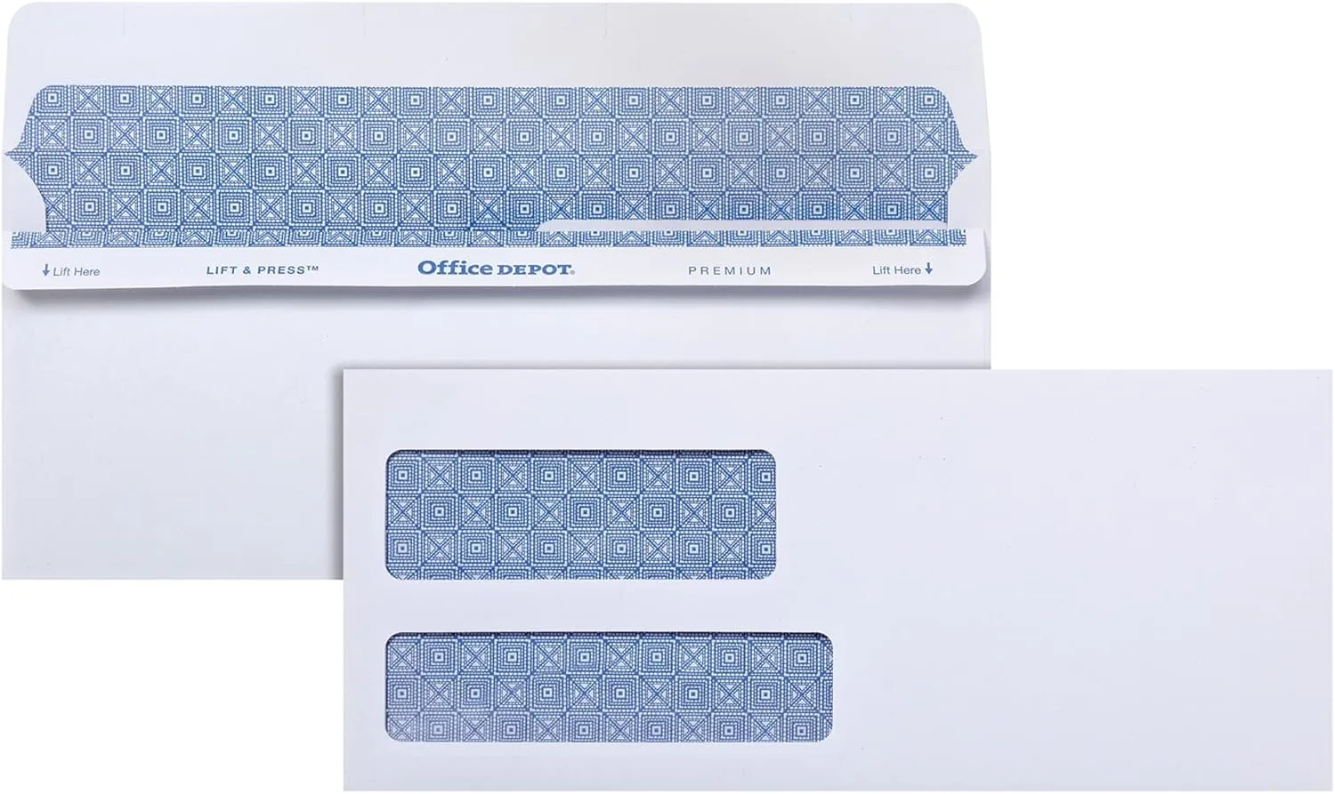 Office Depot 100% Recycled Lift Press Double-Window Envelopes, #9, White, Pack of 500