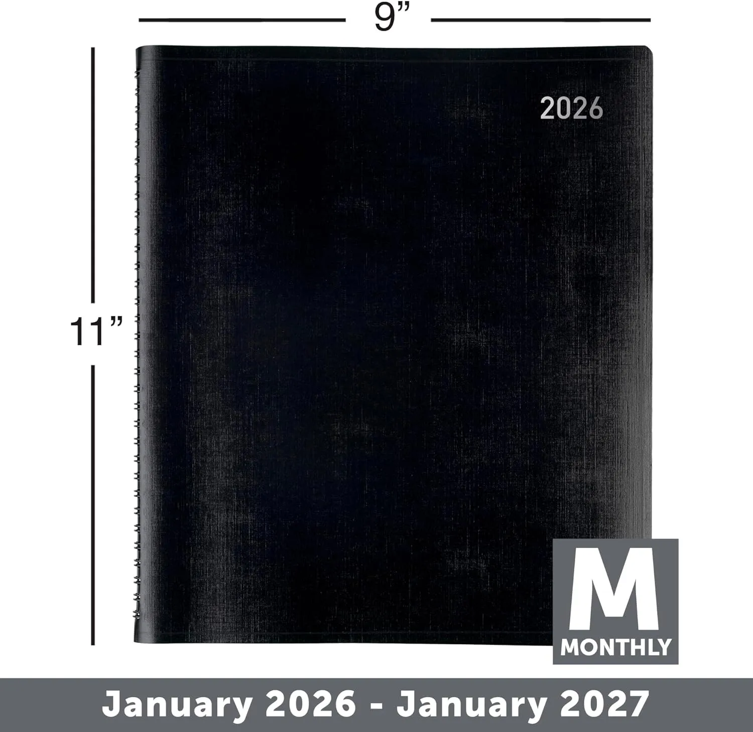 Office Depot Brand Monthly Planner, 9" x 11", Black, January 2026 to January 2027, OD71060026