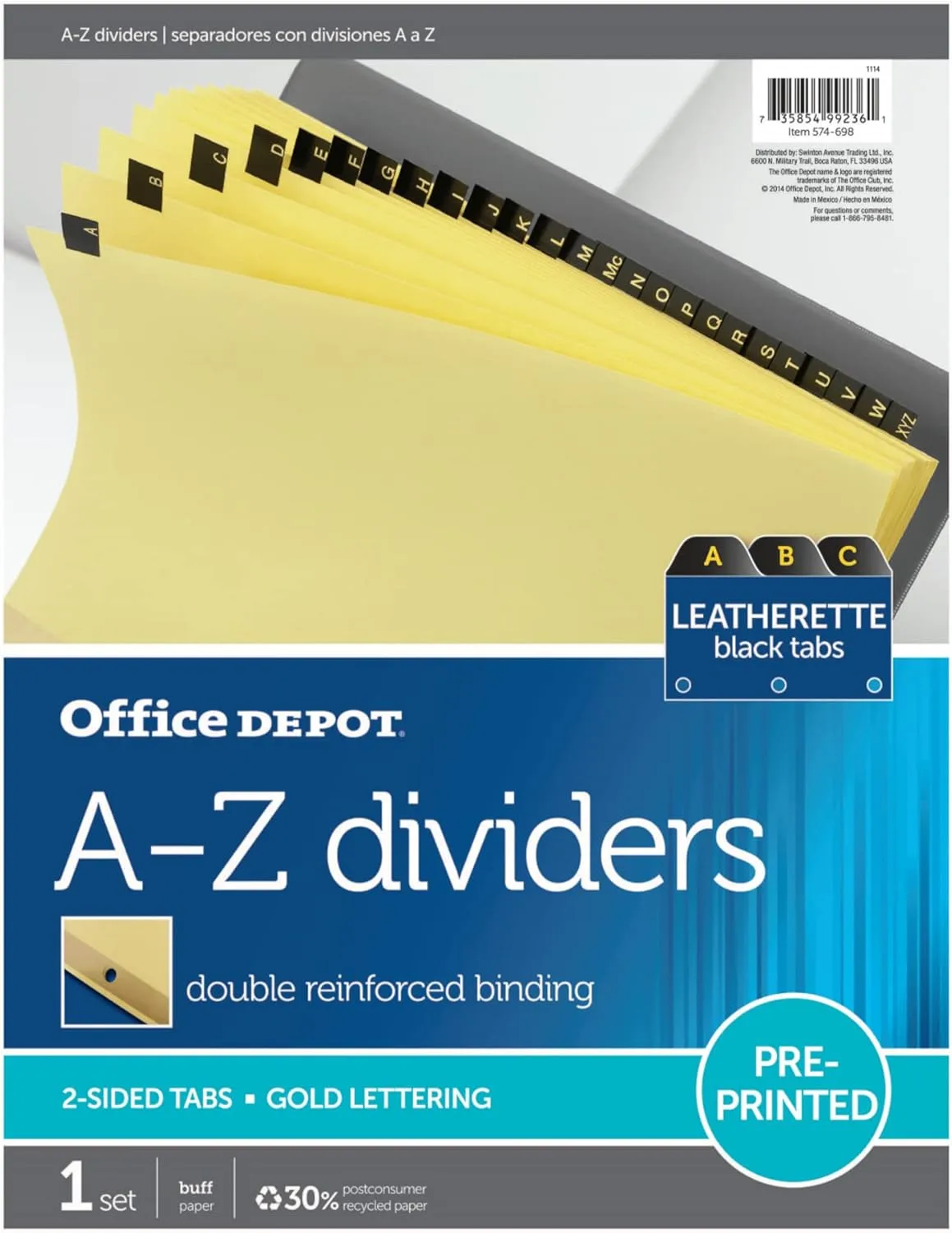 Office Depot Preprinted Tab Dividers, A-Z, Letter Size, 26 Tabs