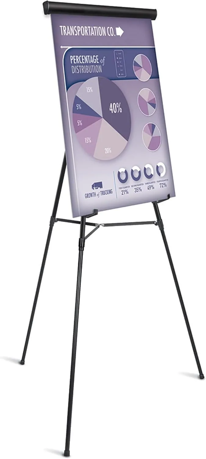 Office Depot Presentation Easel, Adjustable 35.5–65 in, Black with Chart Holder