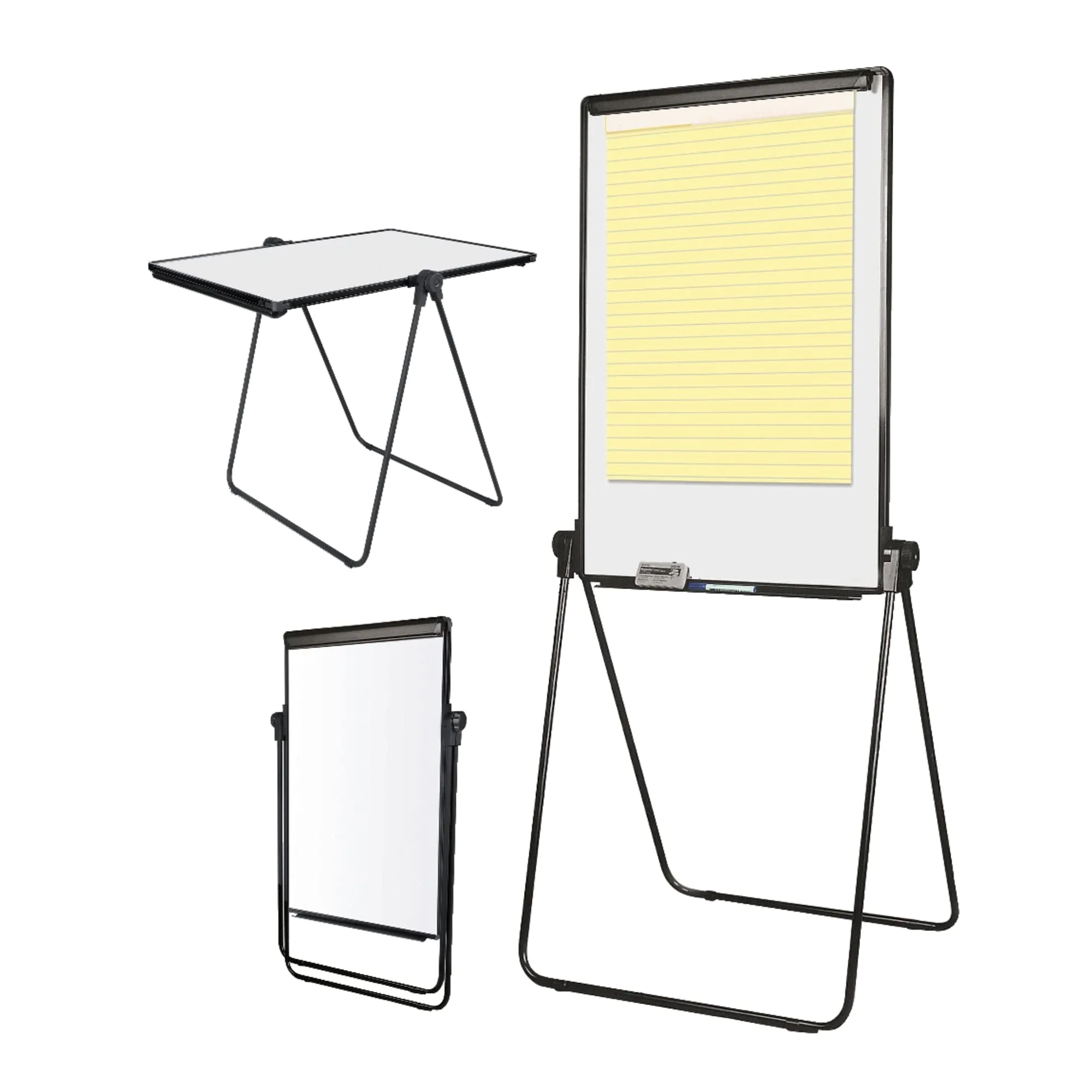 Office Depot Brand Convertible Table/Footbar Non-Magnetic Dry-Erase Whiteboard Presentation Easel, 67in x 30-1/2in, Metal Frame With Black Finish