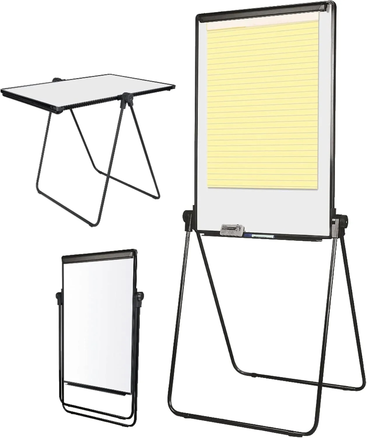 Office Depot Brand Convertible Table/Footbar Non-Magnetic Dry-Erase Whiteboard Presentation Easel, 67in x 30-1/2in, Metal Frame With Black Finish