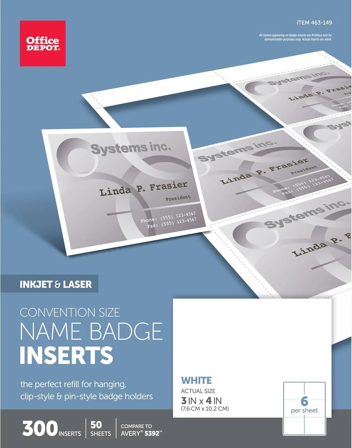Office Depot Badge Inserts, 3in. x 4in., White, Pack of 300, OD98845