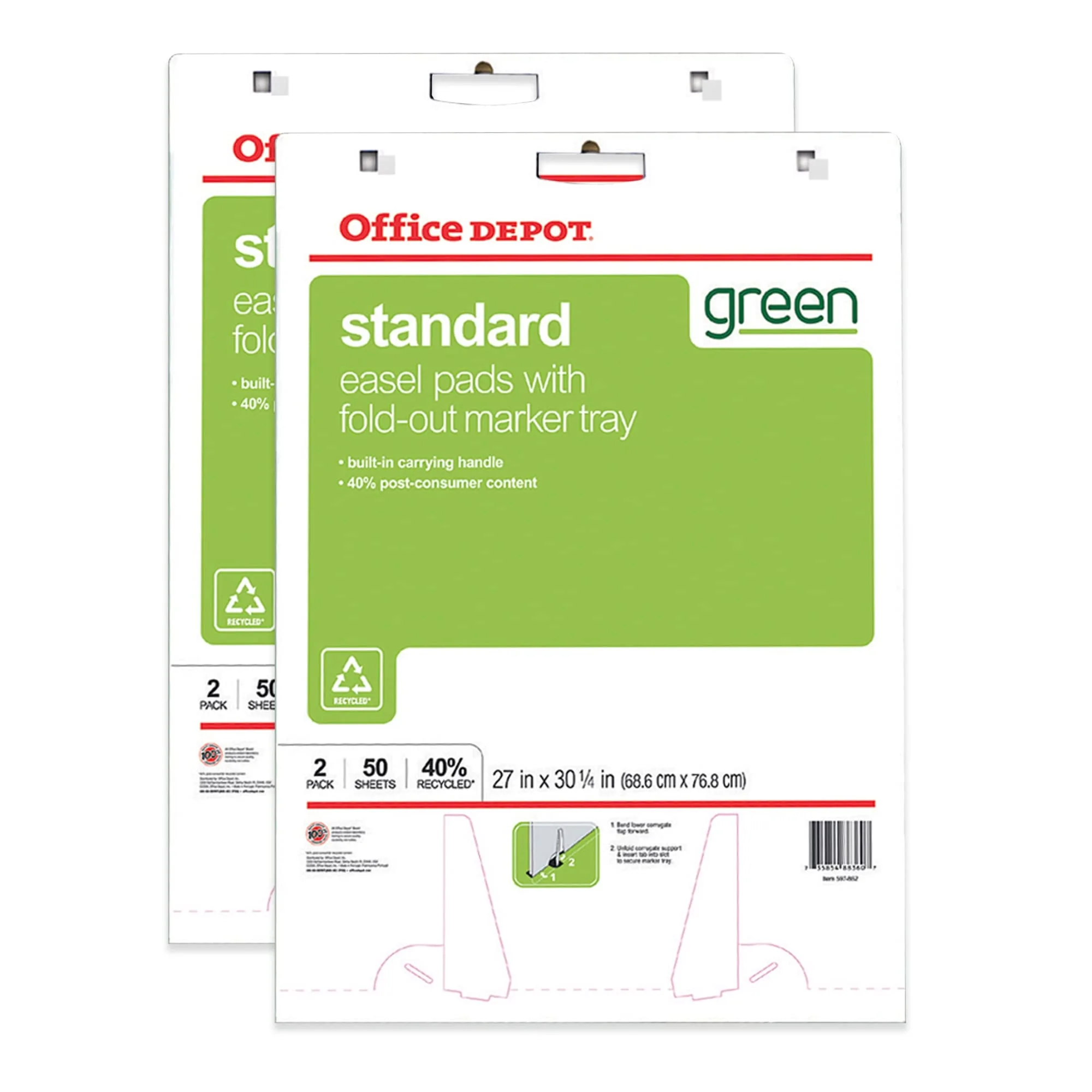 Office Depot 40% Recycled Bleed-Resistant Easel Pads, 27 x 32 in, 50 Sheets, Pack of 2