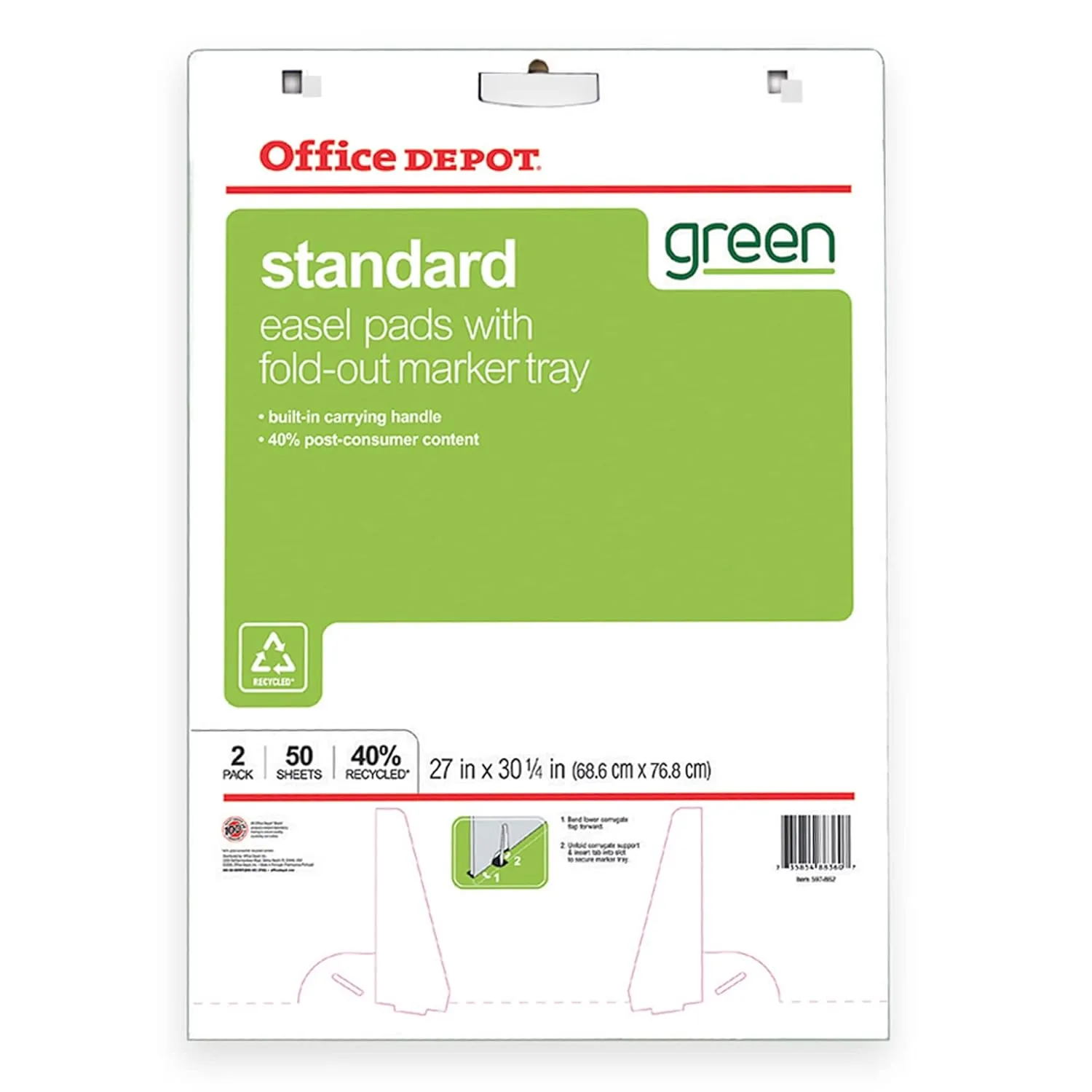 Office Depot 40% Recycled Bleed-Resistant Easel Pads, 27 x 32 in, 50 Sheets, Pack of 2